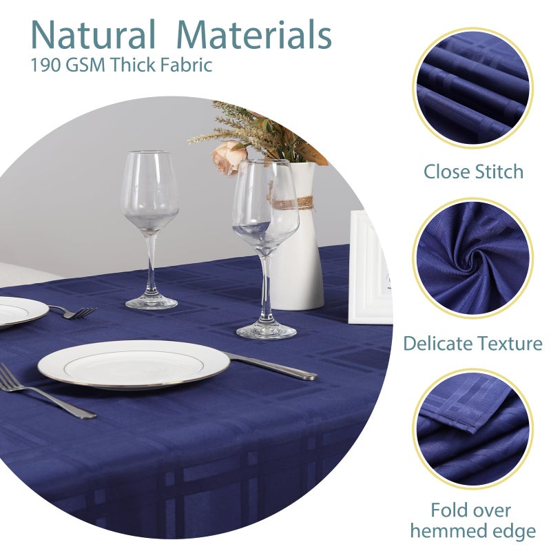 JUCFHY Soild Plaid Jacquard Table Cloth Elegance Wrinkle Resistant Contemporary Woven Decorative Tablecloths, Spillproof Soil Resistant Holiday Table Cover, 52 X 70, Navy Blue - Image 3